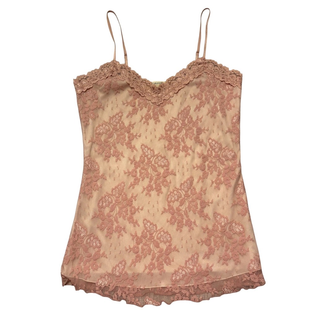 maurices Women's S Pink/Beige Floral Lace Camisole Top Adjustable Straps